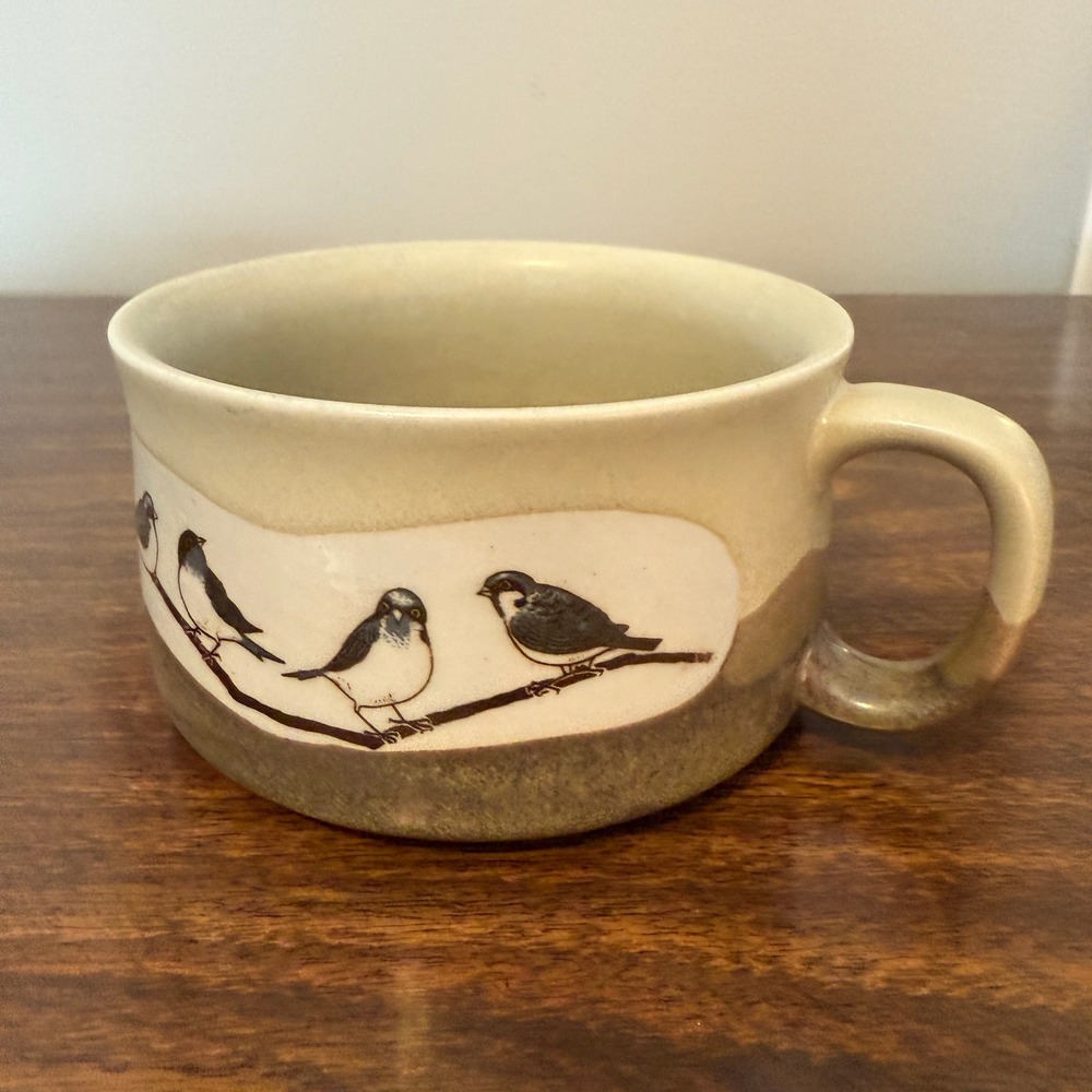 Vintage Otagiri Bird on Branch Stoneware Soup Mugs Set of 2 Earth Tone Cups - Picture 3 of 8